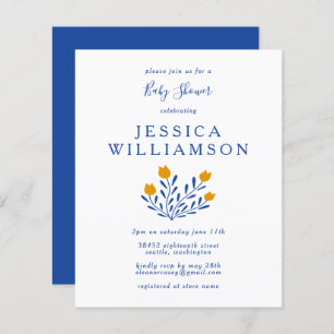 Budget Scandi Blue Floral Baby shower Invitation