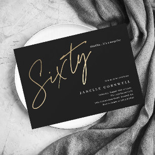 Budget Script Black Gold 60th Birthday Invitation