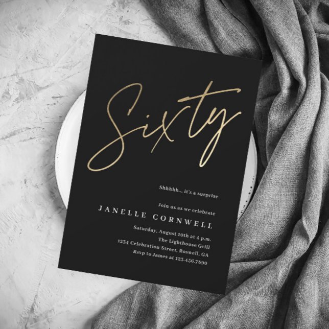 Budget Script Black Gold 60th Birthday Invitation (Créateur téléchargé)