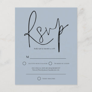 Budget Script Dusty Blue Wedding RSVP