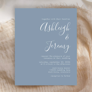 Budget Script Dusty Faire-part de mariage bleu