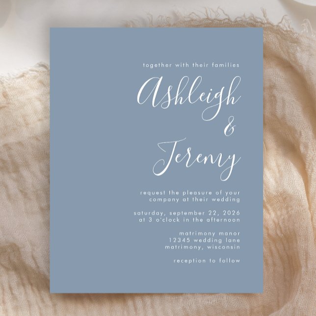 Budget Script Dusty Faire-part de mariage bleu (Créateur téléchargé)