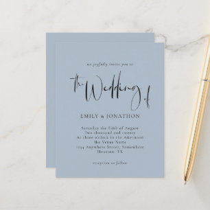 Budget Script Dusty Faire-part de mariage bleu