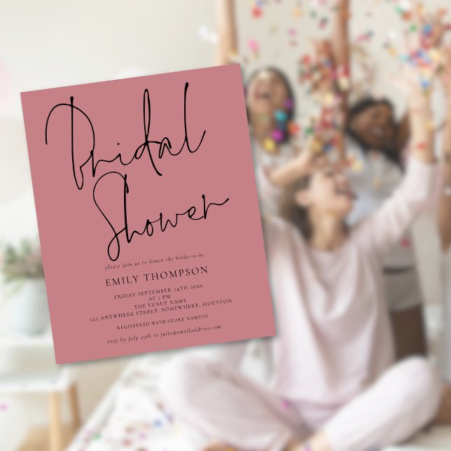 Budget Script Dusty Rose Bridal Shower Invitation (Budget price value smaller 4.5 x 5.6" invitation. Can be changed to any color of your choice)