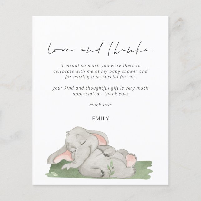 Budget Script Elephant Baby shower amour et merci (Devant)