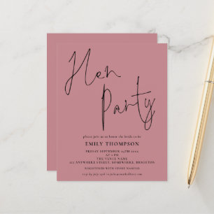 Budget Script Hen Party Dusty Invitation Rose