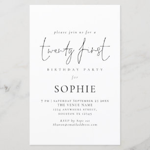 Budget Script informel 21e anniversaire Invitation