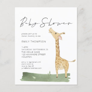 Budget Script mignon Giraffe Baby shower Invitatio