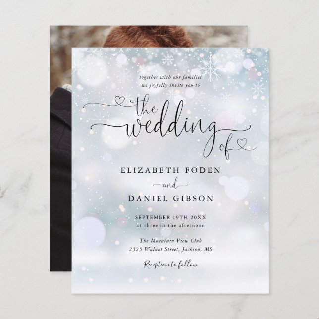 Budget Script Photo Hiver Mariage Invitation (Devant / Derrière)