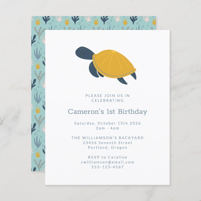 Budget Sea Turtle Simple 1er anniversaire Invitati (Devant / Derrière)