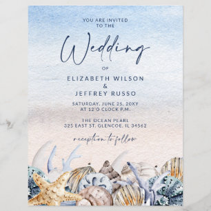 Budget Seashells Beach Mariage Invitation