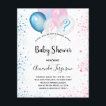 Budget sexe révéler baby shower garçon fille parti<br><div class="desc">Pour un sexe révéler le baby shower. Un arrière - plan blanc chic. Décoré de parties scintillant et bleu, ballons roses et blancs et poussière de parties scintillant bleue et rose. Personnalisez et ajoutez le nom de la mère à être et les détails de la fête. Le nom et le...</div>