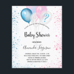 Budget sexe révéler baby shower garçon fille parti<br><div class="desc">Pour un sexe révéler le baby shower. Un arrière - plan blanc chic. Décoré de parties scintillant et bleu, ballons roses et blancs et poussière de parties scintillant bleue et rose. Personnalisez et ajoutez le nom de la mère à être et les détails de la fête. Le nom et le...</div>