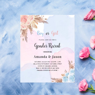 Budget sexe révéler pampas invitation rose bleu ro