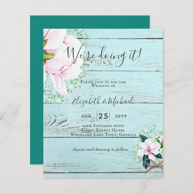 BUDGET Shabby Pink Magnolia Chic Wedding Invitatio (Devant / Derrière)