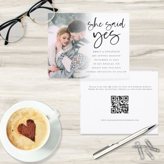 Budget She Said Yes QR Code Photo Save The Date (Créateur téléchargé)