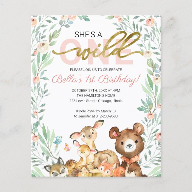 Budget She's A Wild One First Birthday Invitations (Devant)