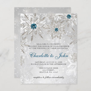 Budget Silver Aqua Snowflakes Faire-part de mariag