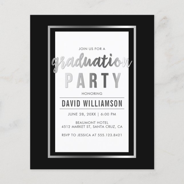 Budget Silver & Black Typography Graduation Party (Devant)