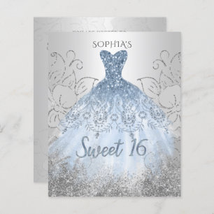 Budget Silver Dusty Blue Robe Sweet 16 Invitation