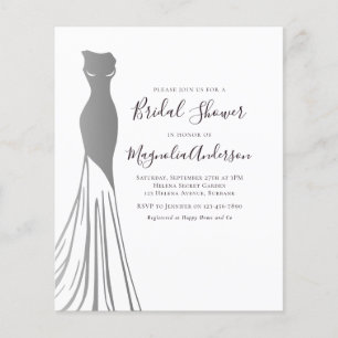 Budget Silver Foiil Robe nuptiale Douche Invitatio