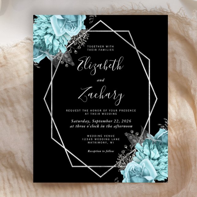 Budget Silver Frame Aqua Floral Black Wedding (Créateur téléchargé)