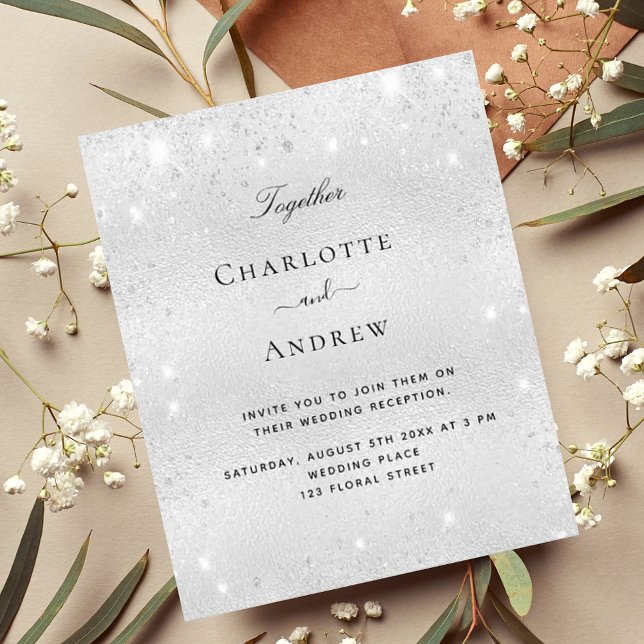 Budget silver glitter elegant wedding invitation (Créateur téléchargé)