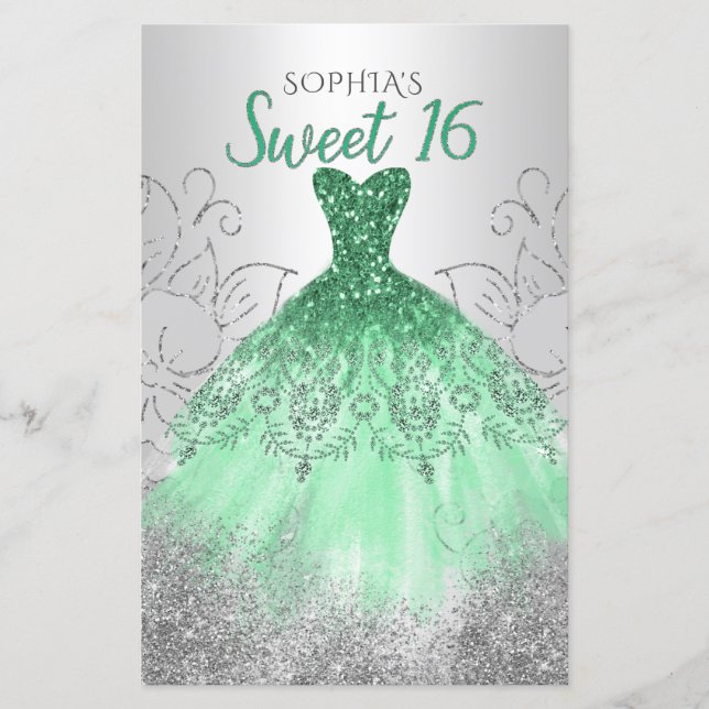 Budget Silver Green Robe Sweet 16 Invitation (Devant)