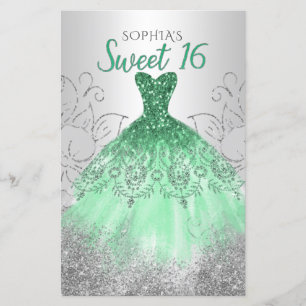 Budget Silver Green Robe Sweet 16 Invitation