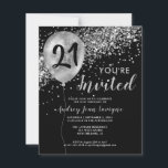 Budget Silver Parties scintillant Balloon Noir 21e<br><div class="desc">Moderne Elégant Glam Noir Argent Gris Parties scintillant Étincelle Balloon N'Importe Quel Âge Adulte Anniversaire Invitation</div>