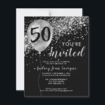 Budget Silver Parties scintillant Balloon Noir 50e<br><div class="desc">Moderne Elégant Glam Noir Argent Gris Parties scintillant Étincelle Balloon N'Importe Quel Âge Adulte Anniversaire Invitation</div>