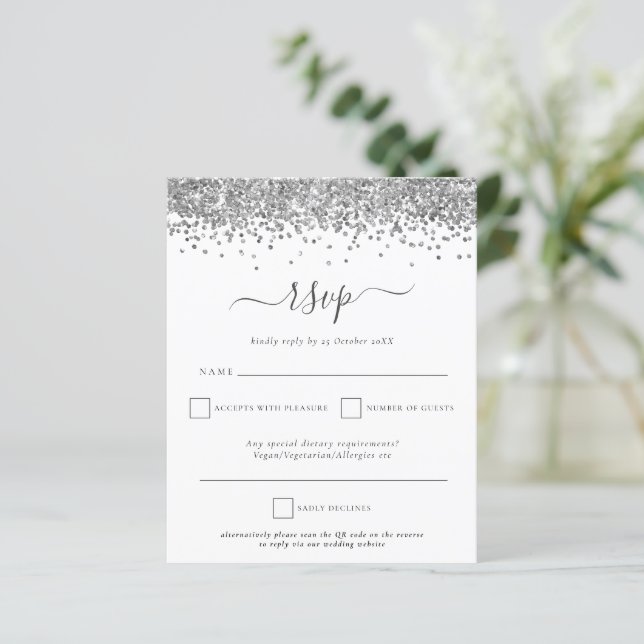 Budget Silver Parties scintillant QR Code Mariage  (Debout devant)
