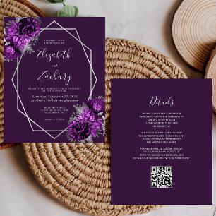 Budget Silver Purple Plum Floral QR Code Mariage