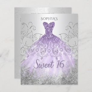 Budget Silver Purple Robe Sweet 16 invitation