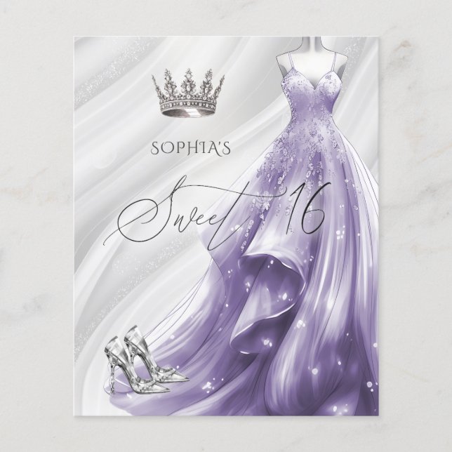 Budget Silver Purple Robe Sweet 16 Invitation (Devant)