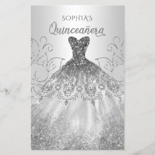 Budget Silver Sparkle Robe Quinceañera Invitation