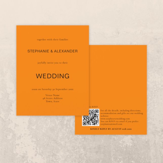 Budget Simple Automne Orange Mariage QR Code Invit (Créateur téléchargé)