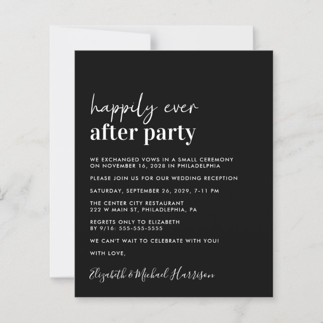 Budget Simple Black Wedding Réception Invitation (Devant)
