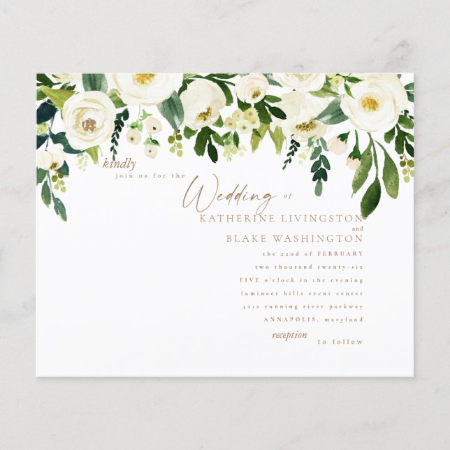 Budget Simple Blanc Floral & Mariage Or (Devant)