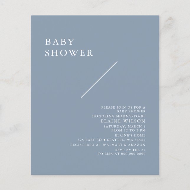 Budget Simple Bleu Moderne Baby shower Invitation (Devant)