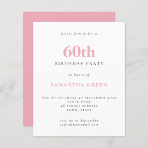Budget Simple Blush Pink 60e Anniversaire Invitati