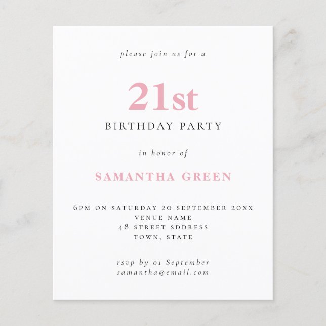 Budget Simple Blush rose 21e Anniversaire Invitati (Devant)