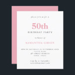 Budget Simple Blush rose 50e anniversaire Invitati<br><div class="desc">Budget Simple Texte Blush Pink Invitation de 50e anniversaire. Un rapport qualité/prix inférieur 4, 5 x 5, 6 pouces alternative par défaut à l'option semi-brillant qui est recommandé pour les invitations et est une épaisseur similaire à une carte postale. L'option satin est beaucoup plus mince papier. La couleur et le...</div>