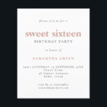 Budget Simple Blush Sweet 16 Anniversaire Invitati<br><div class="desc">Budget Simple Texte Blush Sweet 16 Anniversaire Fête Invitation. Un rapport qualité/prix inférieur 4, 5 x 5, 6 pouces alternative par défaut à l'option semi-brillant qui est recommandé pour les invitations et est une épaisseur similaire à une carte postale. L'option satin est beaucoup plus mince papier mieux pour les enceintes....</div>