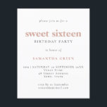 Budget Simple Blush Sweet 16 Anniversaire Invitati<br><div class="desc">Budget Simple Texte Blush Sweet 16 Anniversaire Fête Invitation. Un rapport qualité/prix inférieur 4, 5 x 5, 6 pouces alternative par défaut à l'option semi-brillant qui est recommandé pour les invitations et est une épaisseur similaire à une carte postale. L'option satin est beaucoup plus mince papier mieux pour les enceintes....</div>