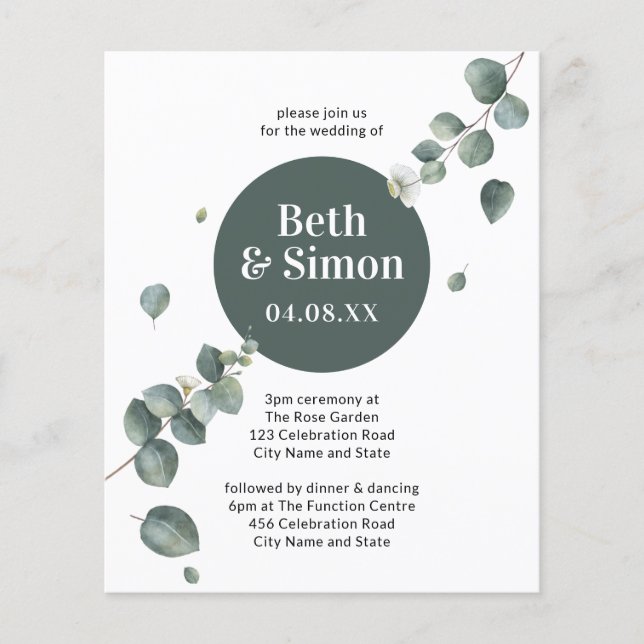 Budget Simple Botanique Chute Feuille Mariage vert (Devant)