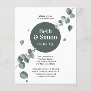 Budget Simple Botanique Chute Feuille Mariage vert