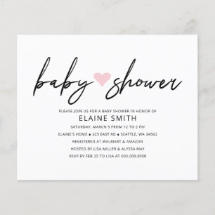 Budget Simple Coeur rose Baby shower Invitation