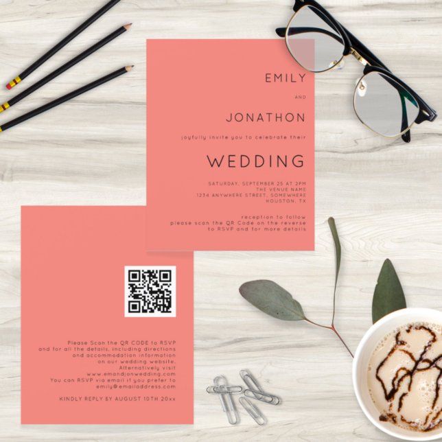 Budget Simple Coral Rose QR Code Mariage Invitatio (Créateur téléchargé)