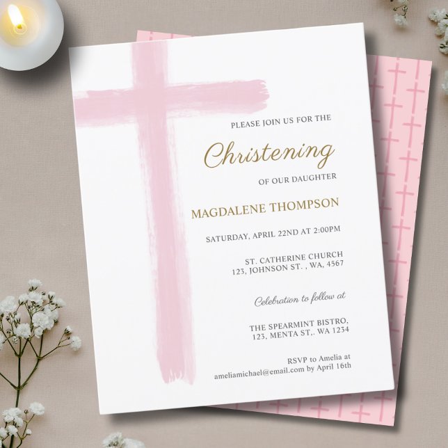 Budget Simple Croix Rose Fille Christening Baptême (Créateur téléchargé)